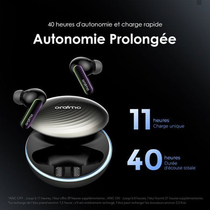 Oraimo Ecouteurs Sans Fil SpaceBuds Réduction De Bruit 50 dB - Autonomie 11 h