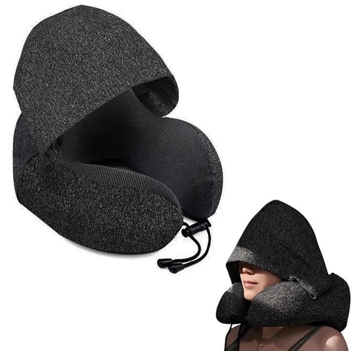 Oreiller de voyage ergonomique avec capuche intégrée – Noir
