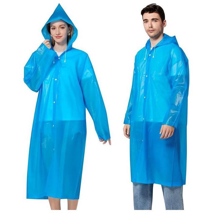 Poncho de Pluie Imperméables en EVA avec Capuche Pour Homme et Femme Bleu