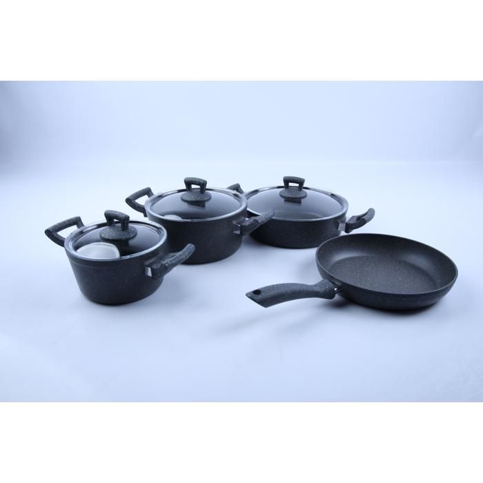 Set de cuisine - HASCEVHER - 7 pièces en germanium - Casseroles et faitouts - Compatibles induction - Noir