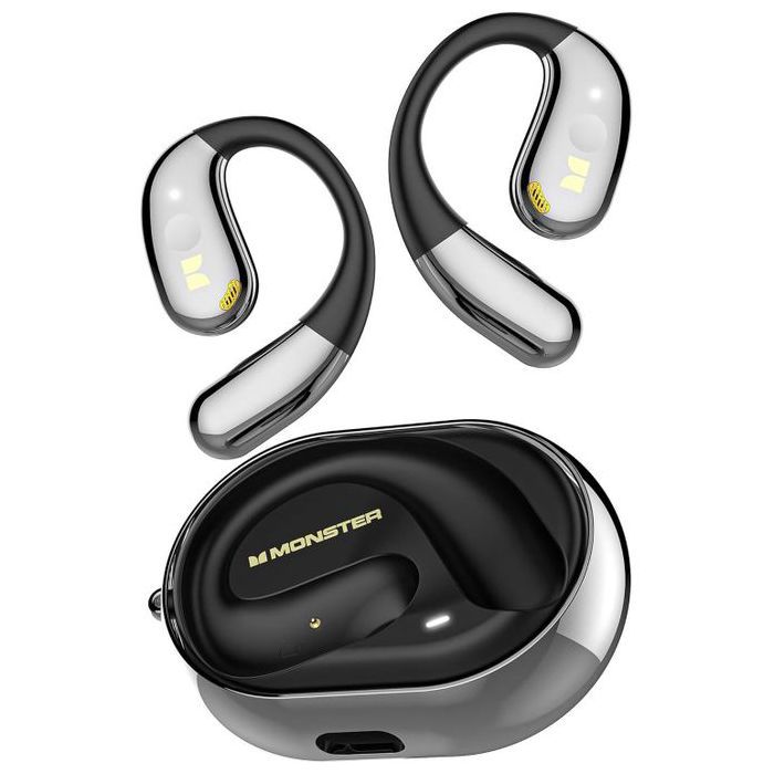 Monster Ecouteurs Bluetooth Open Ear AC360 Écouteurs rotatifs Bluetooth sans fil, contrôle tactile, Appels clairs HD, USB C