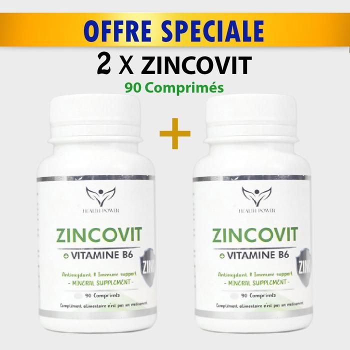 Pack 2 x boites de Zinc Zincovit Plus Vitamine B6 90 Comprimés