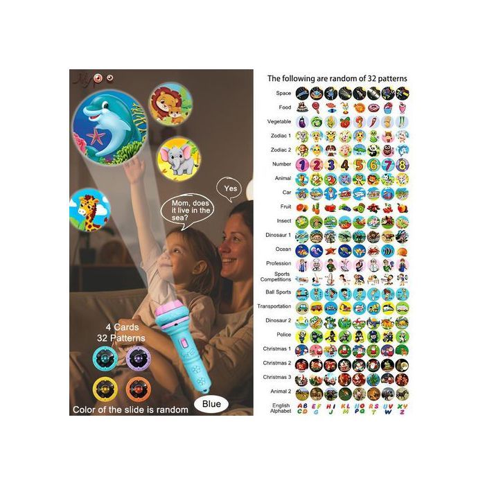 Torche Projecteur Éducative – 32 Projections Enfants (Animaux, Dinosaures, Chiffres, Fruits) – Jouet Cognitif 3 Ans+