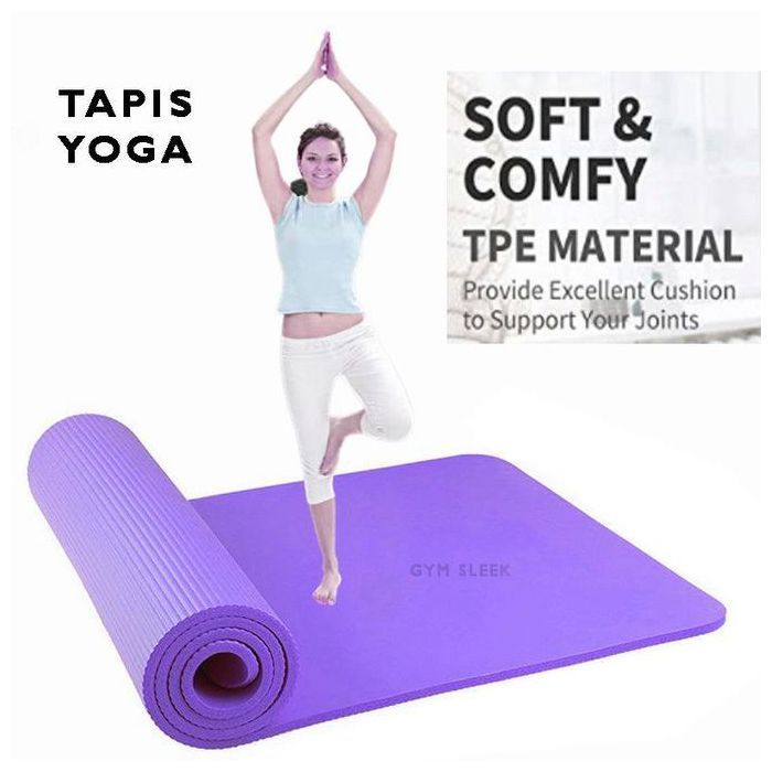 Tapis de Yoga Épais 10mm Confort Écologie Stabilité Anti-dérapant Non Toxique pour Sport Voyage