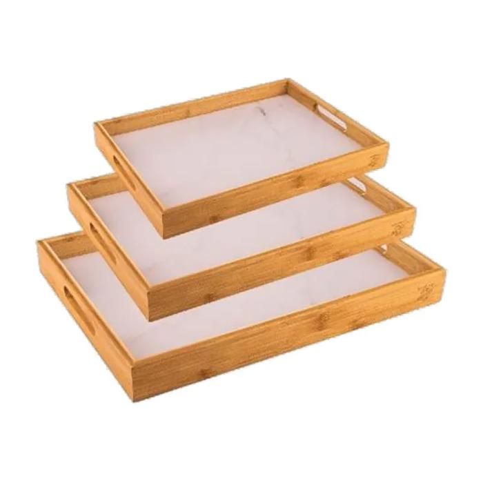 Plateau - BAMBUM - Set de 3 - Effet marbre blanc - Pour réceptions - Adulte