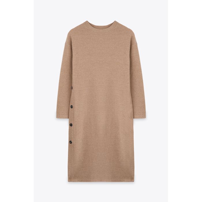 MARWA - ROBE LONGUE BOUTON COTE - DARK BEIGE