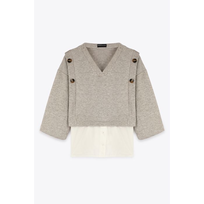 MARWA - TOP 2 EN 1 AVEC BOUTONS - TAUPE