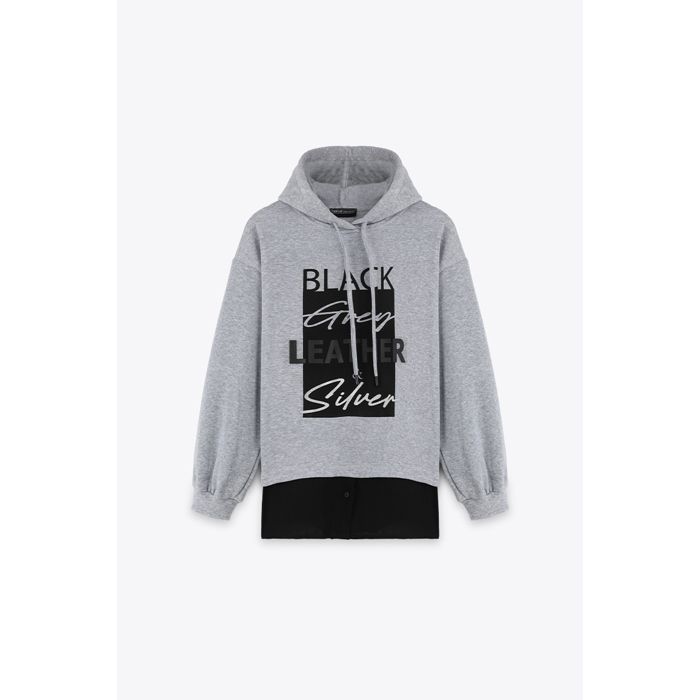 MARWA - HOODIE BLACK GREY - L.GREY MELANGE