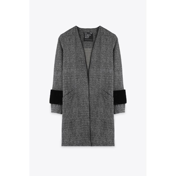 MARWA - GILET BASIC DETAIL DENTELLE - GREY CHINE