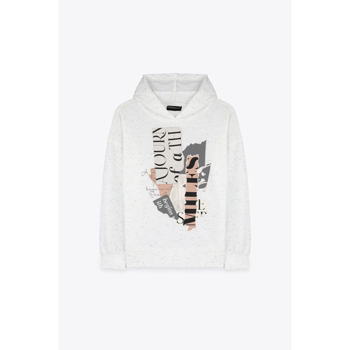MARWA - SWEAT AVEC SERIGRAPHIE ET DECOUPE - IVORY/BLACK