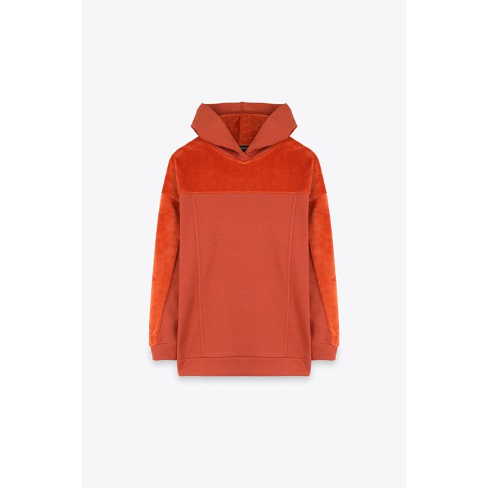 MARWA - HOODIE MIXED TEXTURE - DARK ORANGE