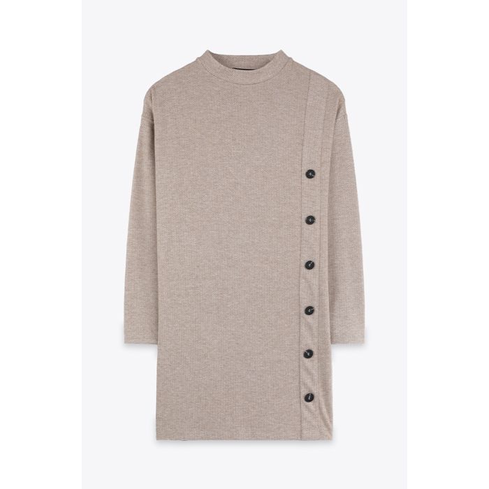 MARWA - ROBE COURTE BOUTON COTE - CAMEL CHEVRON