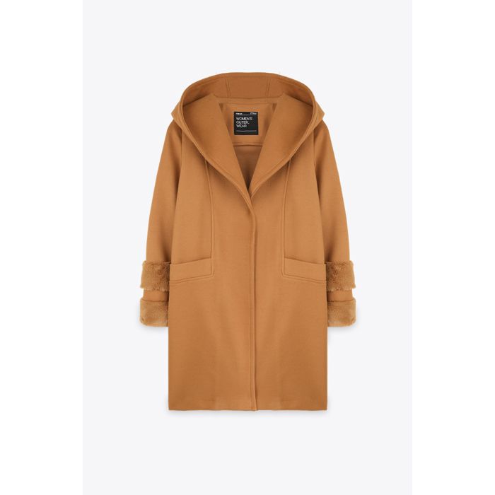 MARWA - MANTEAU CACHEMIRE  AVEC DETAIL FOURRURE SUR MANCHE - CAMEL
