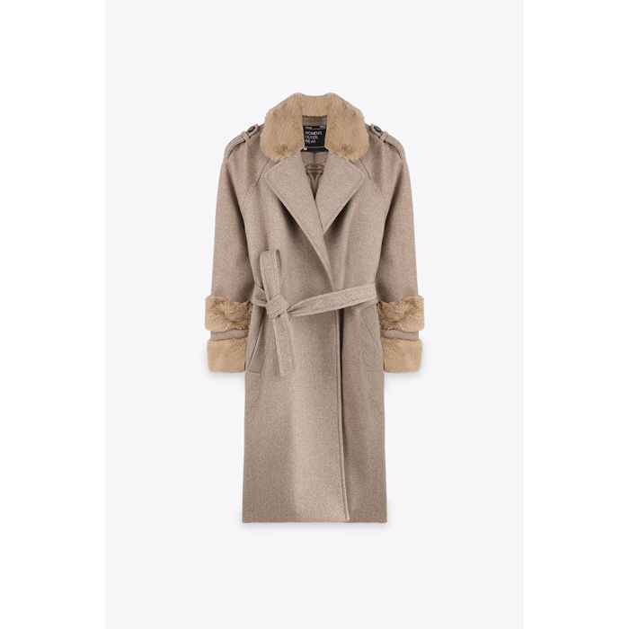 MARWA - VESTE AVEC FOURRURE SUR COL - TAUPE