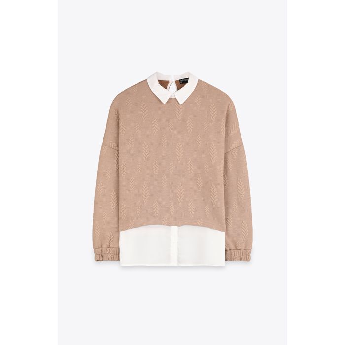 MARWA - TOP 2 EN 1 AVEC PETIT COL - BEIGE