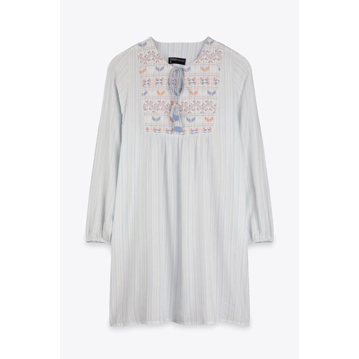 MARWA - ROBE LIGHT BLUE STRIPES AVEC SERIGRAPHIE - LIGHT BLUE STRIPES