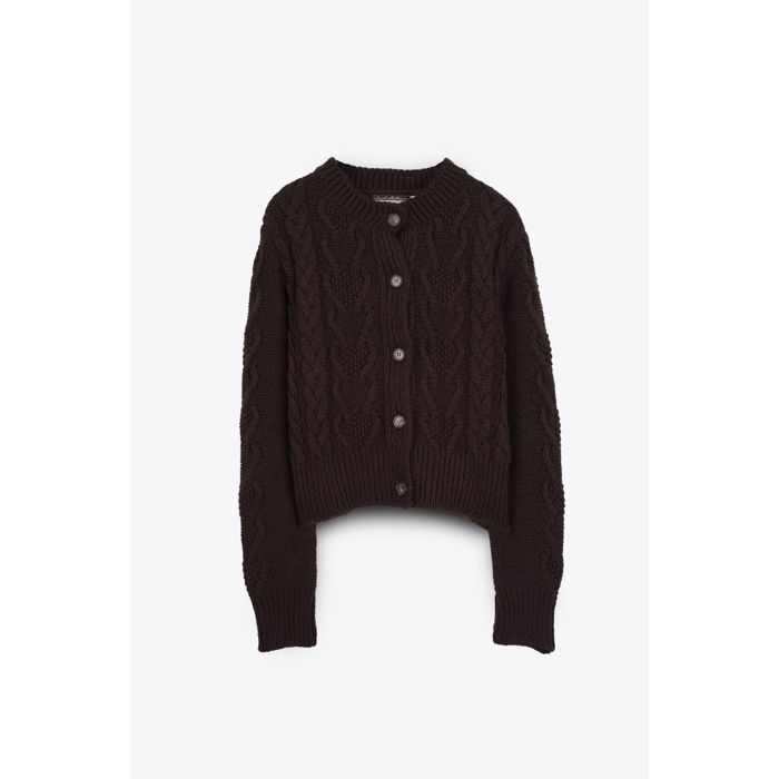 MARWA - GILET TRESSE AVEC BOUTON - CHOCOLAT