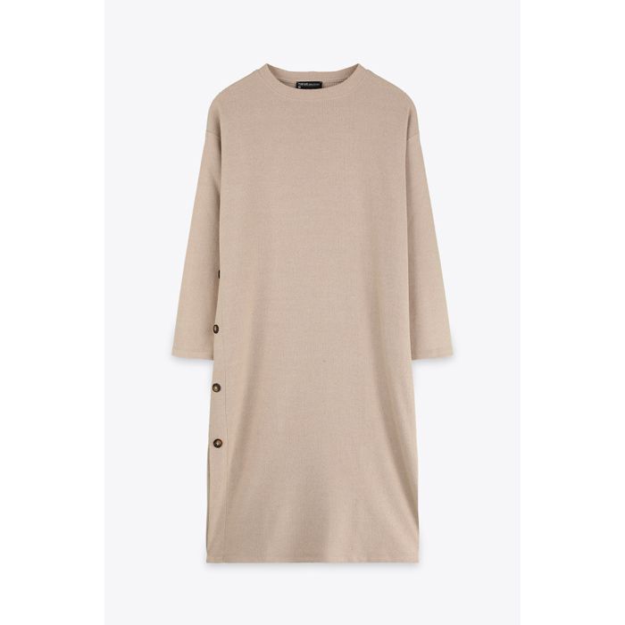 MARWA - ROBE LONGUE BOUTON COTE - BEIGE