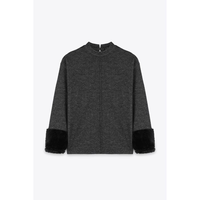 MARWA - TOP AVEC MANCHES EN FOURRURE - ANTHRACITE