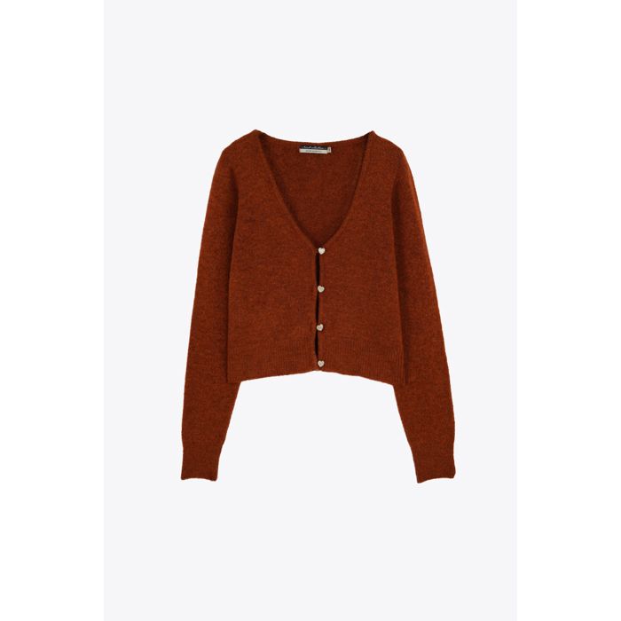 MARWA - GILET  COURT AVEC BOUTON BIJOUX - BURNT ORANGE