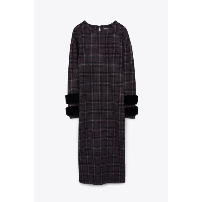 MARWA - ROBE AVEC FUR - PINK CHECKS