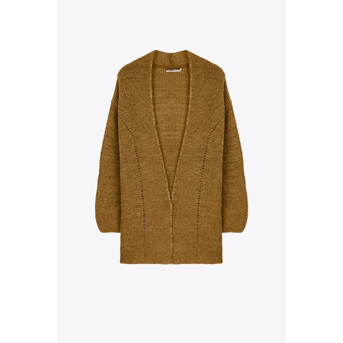MARWA - GILET AVEC MANCHES AJOURE ET CEINTURE - CAMEL