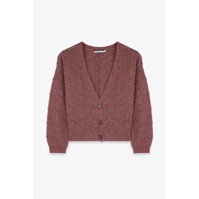 MARWA - CARDIGAN SIMPLE BOUTON - BURLWOOD