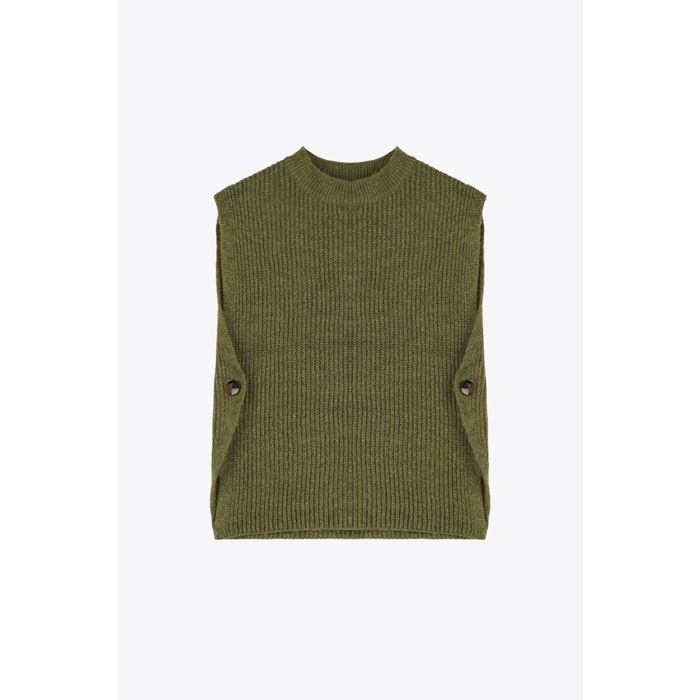 MARWA - PULL SLEEVLESS  AVEC BOUTONS SUR LES COTES - GREEN