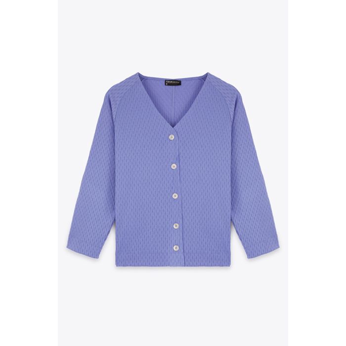 MARWA - TOP COL V AVEC BOUTONS - BLUE