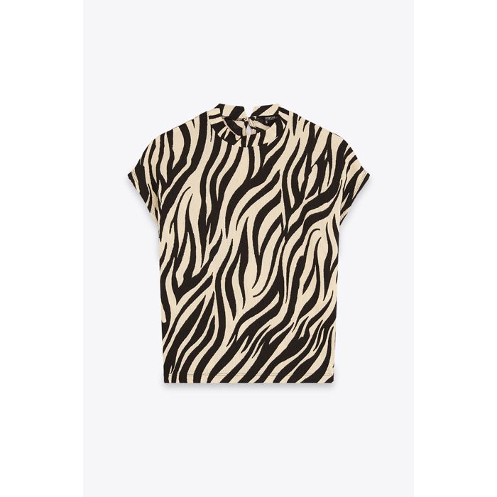 MARWA - TOP DEMI MANCHES - BLACK ZEBRE
