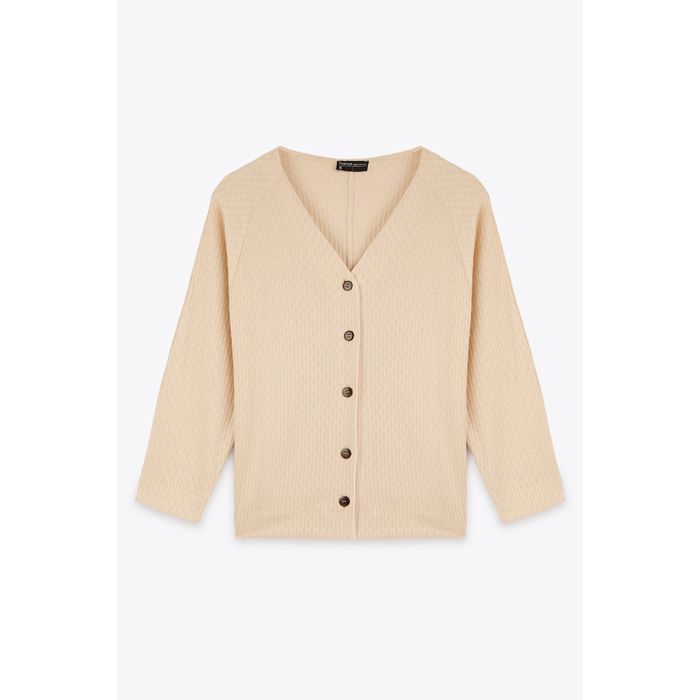 MARWA - TOP COL V AVEC BOUTONS - BEIGE