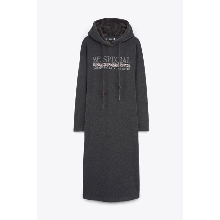 MARWA - ROBE JELLABA AVEC FOURRURE - ANTHRACITE