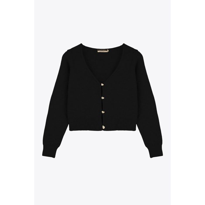 MARWA - GILET  COURT AVEC BOUTON BIJOUX - BLACK