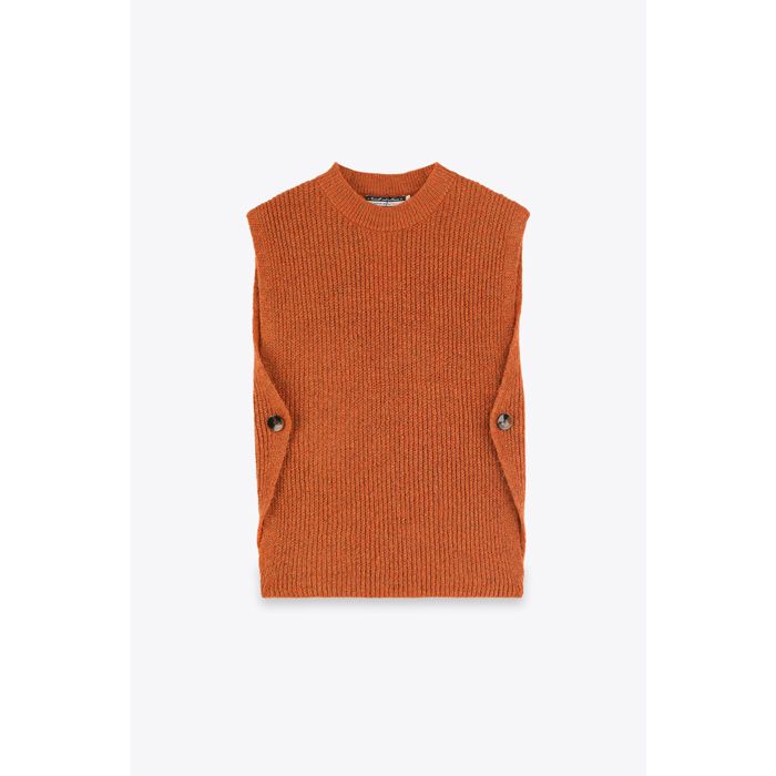 MARWA - PULL SLEEVLESS  AVEC BOUTONS SUR LES COTES - ORANGE