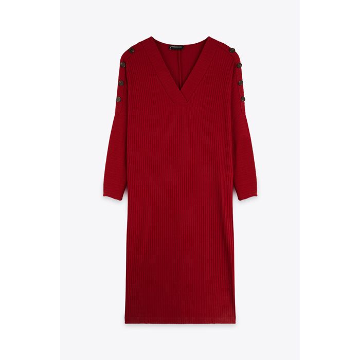 MARWA - ROBE LONGUE BOUTON COTE - FRAMBOISE