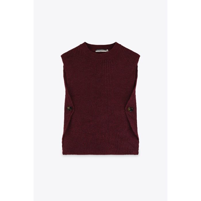 MARWA - PULL SLEEVLESS  AVEC BOUTONS SUR LES COTES - PRUNE