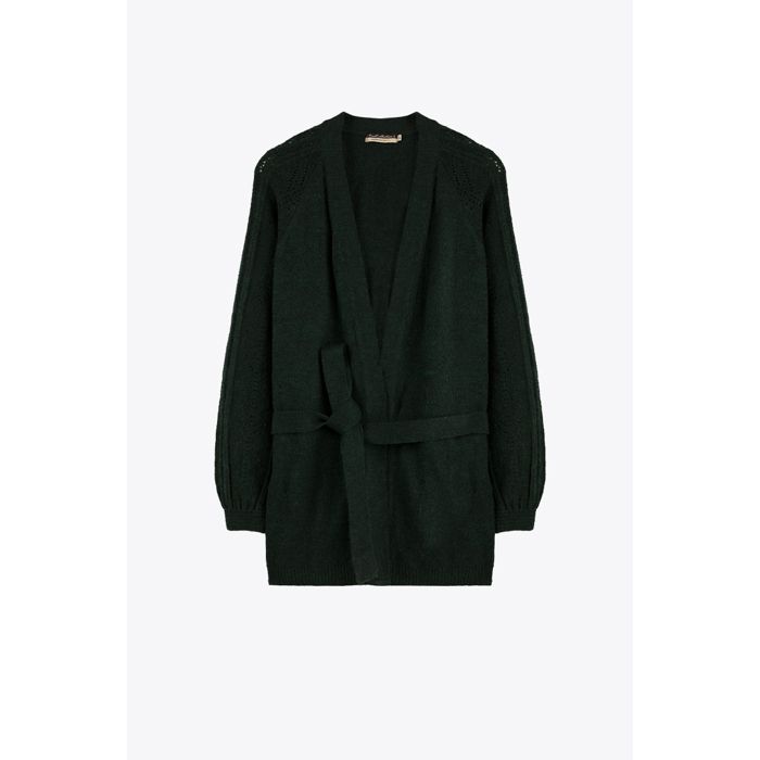 MARWA - GILET AVEC MANCHES AJOURE ET CEINTURE - Forest green