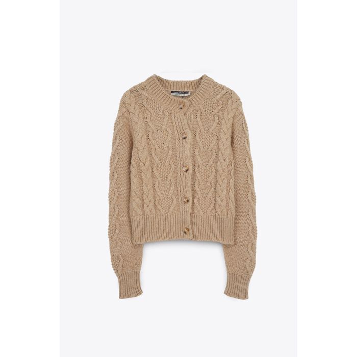 MARWA - GILET TRESSE AVEC BOUTON - CARAMEL