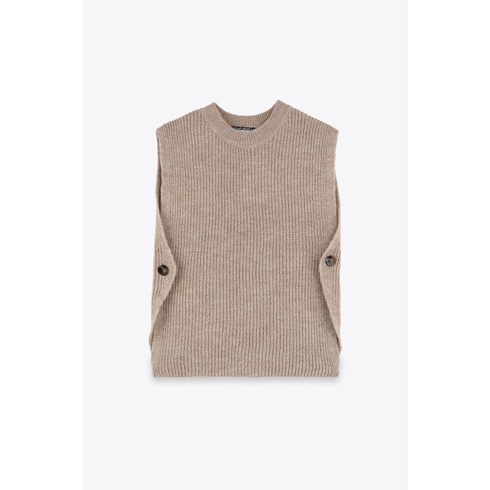 MARWA - PULL SLEEVLESS  AVEC BOUTONS SUR LES COTES - TAUPE