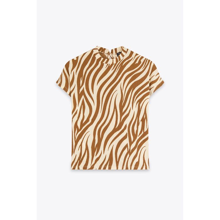 MARWA - TOP DEMI MANCHES - BROWN ZEBRE