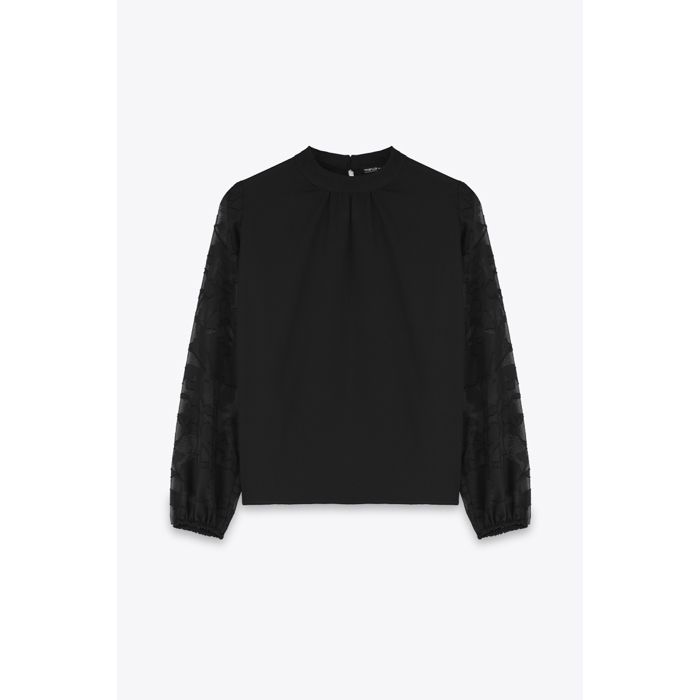 MARWA - BLOUSE BI-MATIERE - BLACK