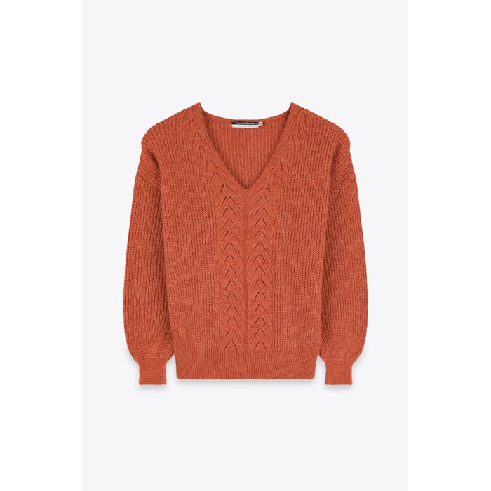 MARWA - PULLC OL V AVEC TRESSE - OCRE