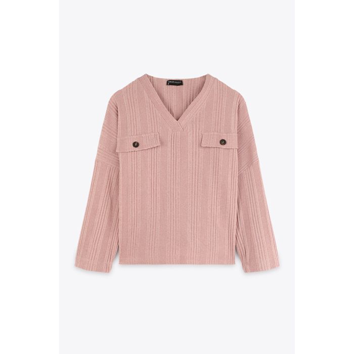 MARWA - TOP COL V AVEC POCHES - PINK