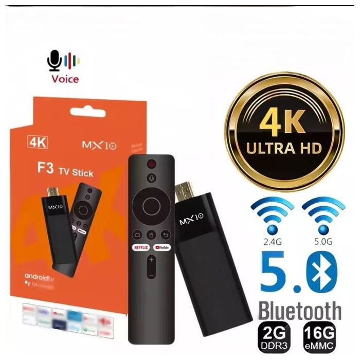Clé TV MX10-F3 4K Android 11 - Boîtier TV Stick Allwinner H313, WiFi 2.4G & 5G, 2GB RAM, 16GB Stockage, Streaming Ultra HD