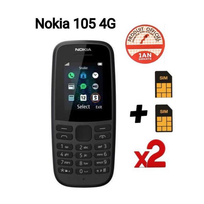 Nokia - Téléphone mobile classique 4G 4ème édition, Dual SIM plus 2 carte sim offert- Couleur Noir