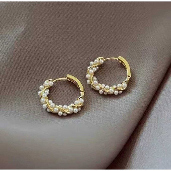 Boucles d'oreilles - GENERIC - BCL-128-TA - Imitation perles - Design chic - Créoles légères