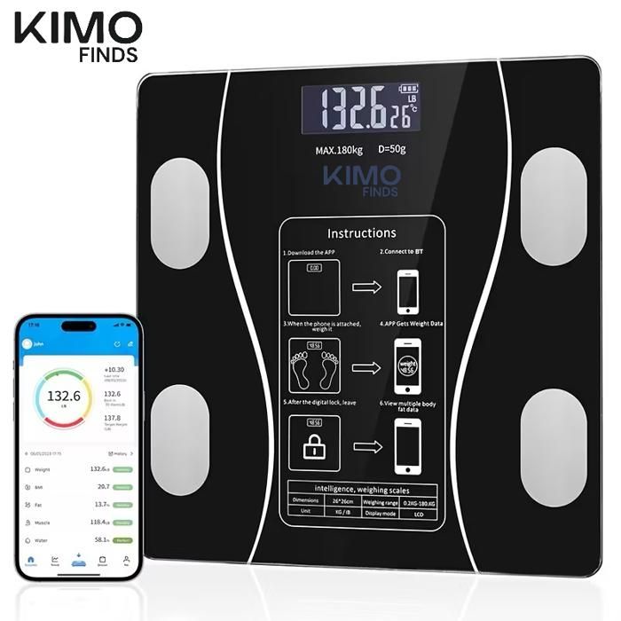 Balance d'analyse corporelle Bluetooth, 180 kg, Écran LCD - Suivi complet via App.