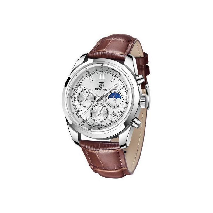 Montre - BENYAR - Cuir Marron - Quartz - Étanche - Analogique