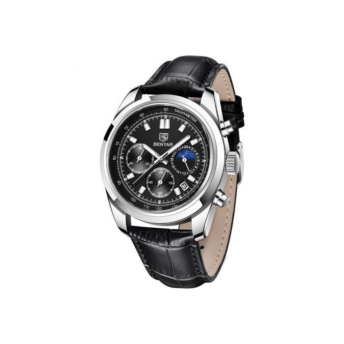Montre - BENYAR - Cuir Noir - Quartz - Étanche - Analogique