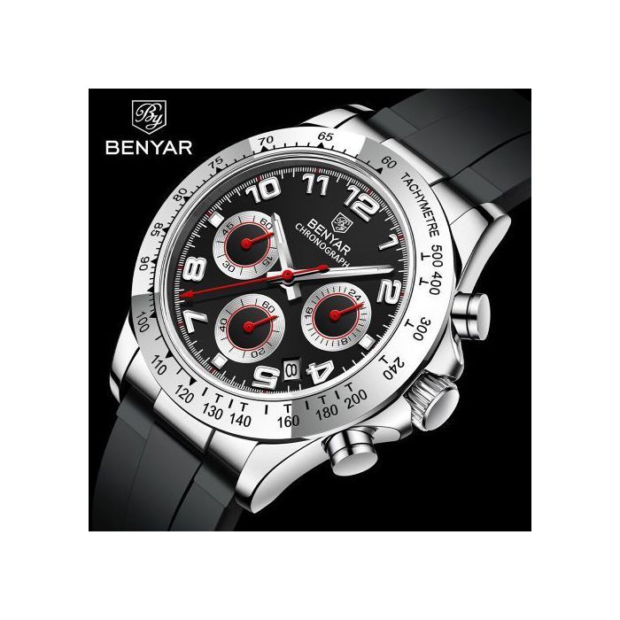 Montre chronographe - BENYAR - 2022 - Cuir véritable - Résistante à l'eau - Quartz